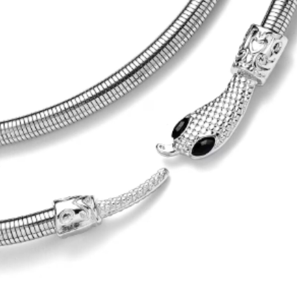 Black Austrian Crystal Serpentine Necklace in Silvertone - Picture 3 of 4